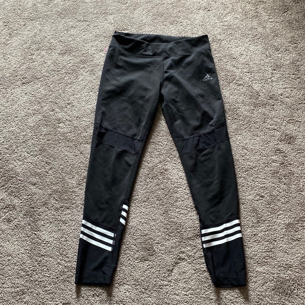 Adidas Black Standard 19 Leggings Size M White Three Stripe Calf Athletic